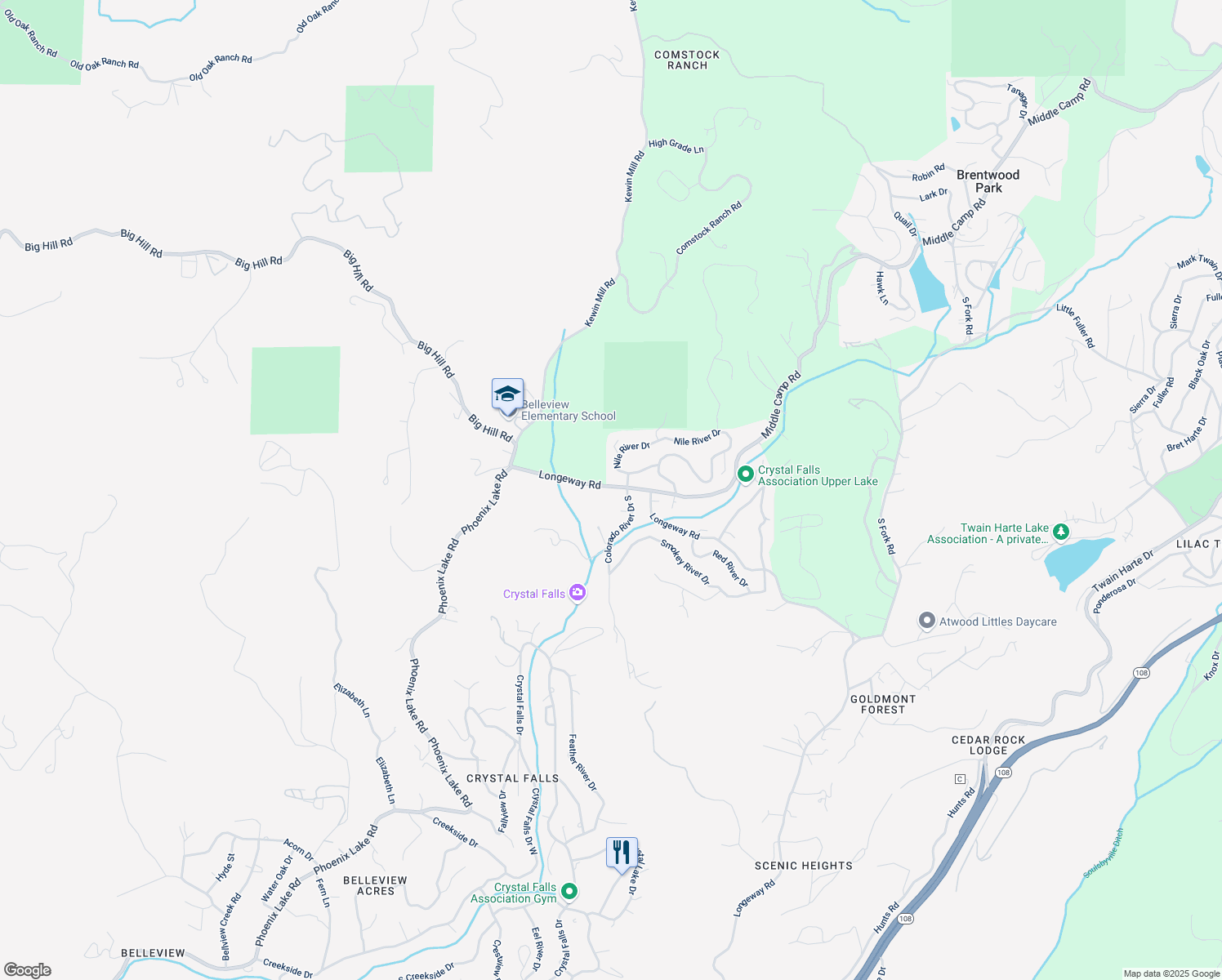 map of restaurants, bars, coffee shops, grocery stores, and more near 22526 Longeway Road in Sonora