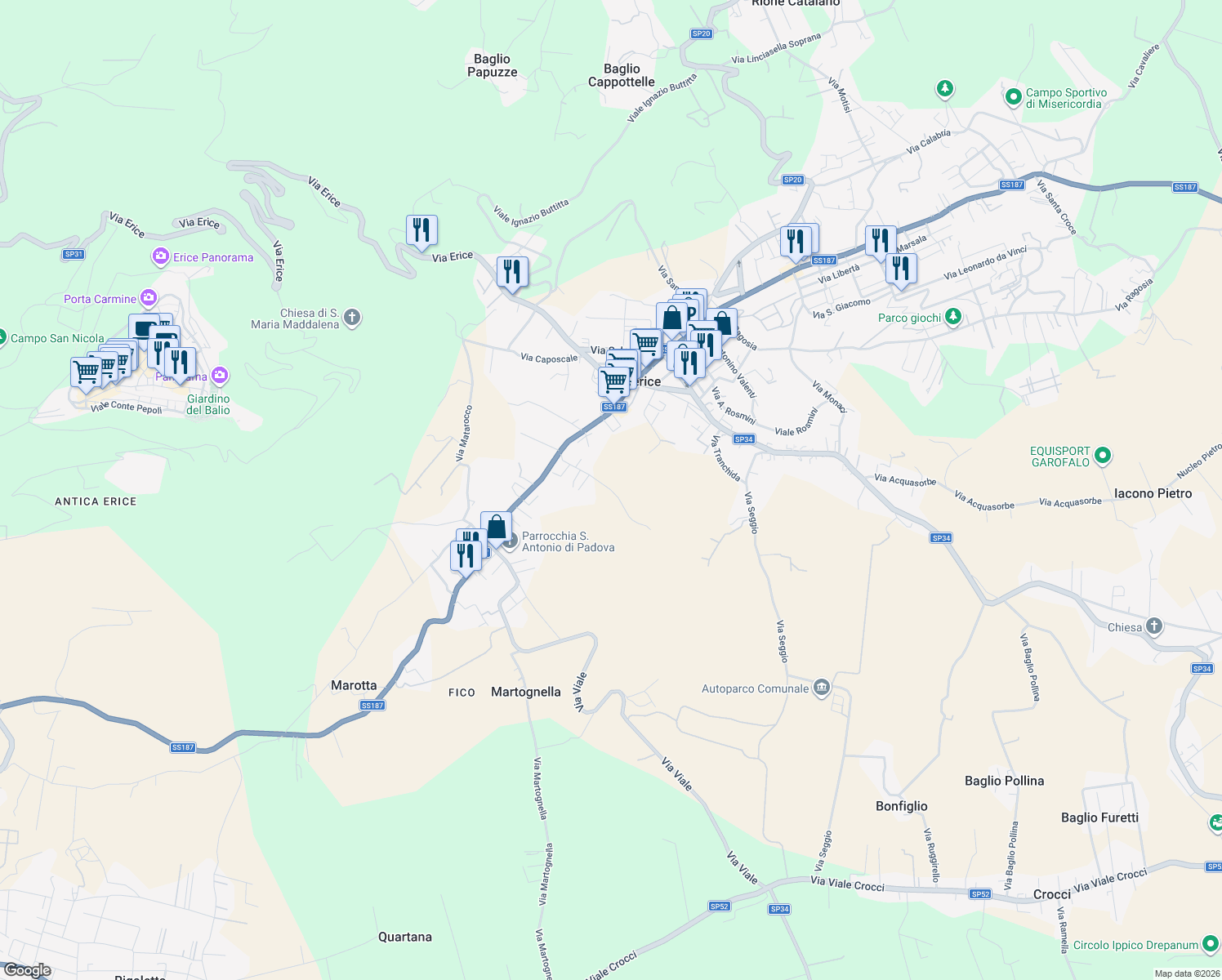 map of restaurants, bars, coffee shops, grocery stores, and more near 48 Via Angelo Fanara in Libero consorzio comunale di Trapani