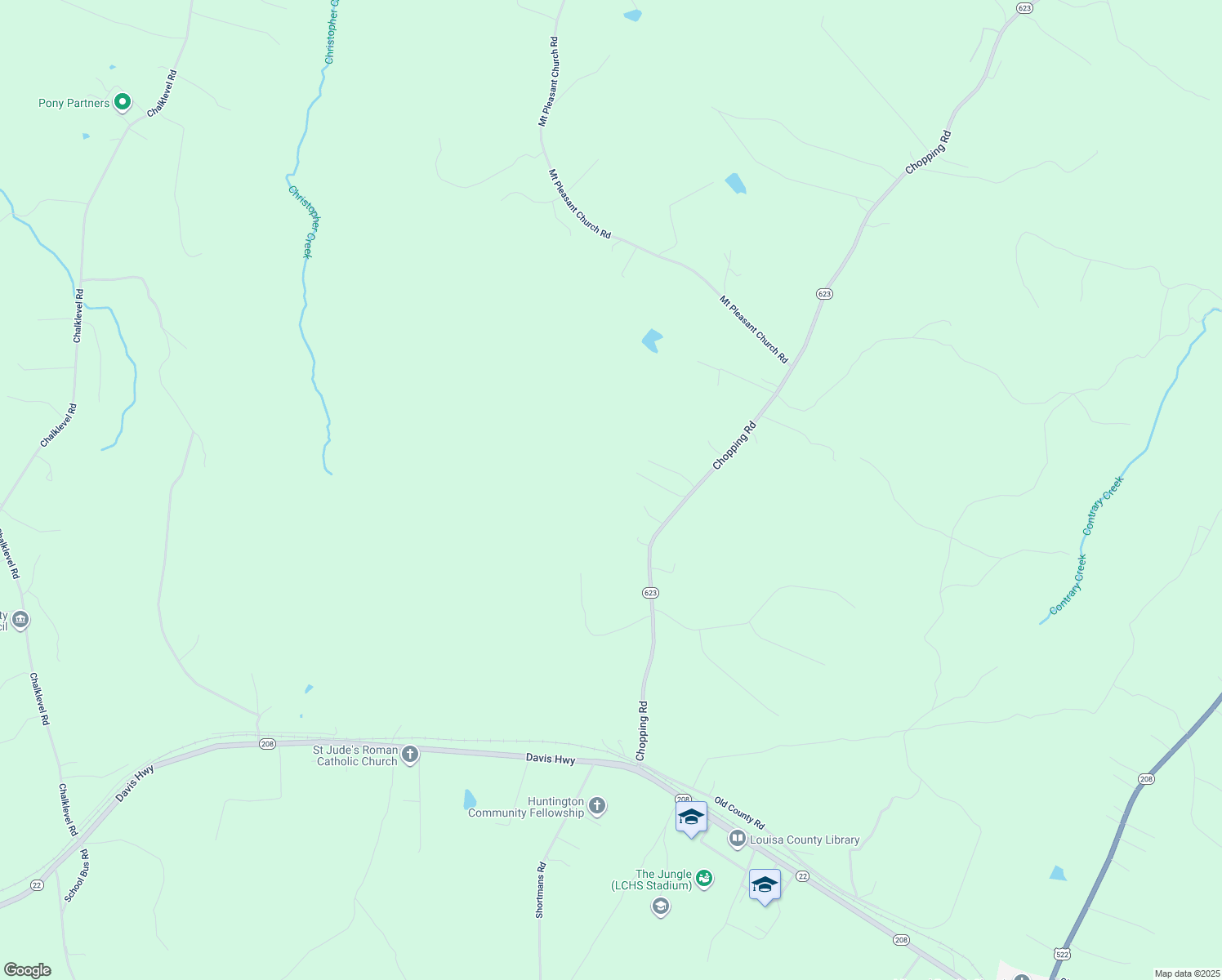 map of restaurants, bars, coffee shops, grocery stores, and more near 715 Chopping Road in Mineral