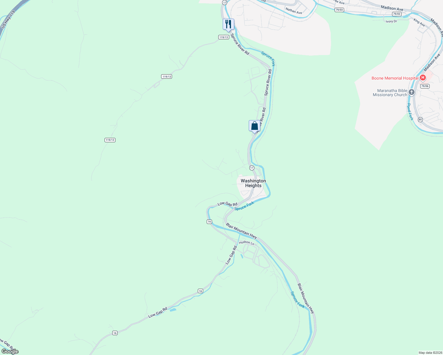 map of restaurants, bars, coffee shops, grocery stores, and more near Raven Point in Danville