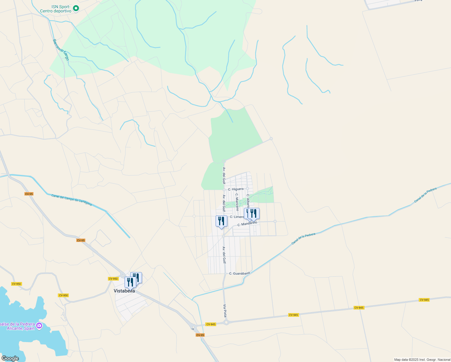 map of restaurants, bars, coffee shops, grocery stores, and more near 1183 Calle Melocotonero in Orihuela