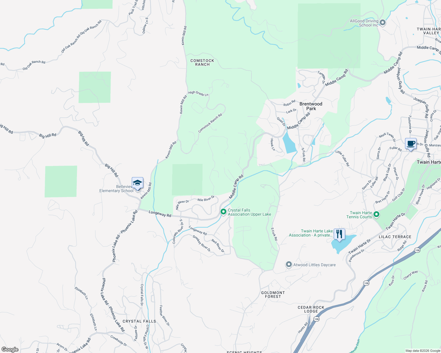 map of restaurants, bars, coffee shops, grocery stores, and more near 22855 Lazy Z Lane in Sonora