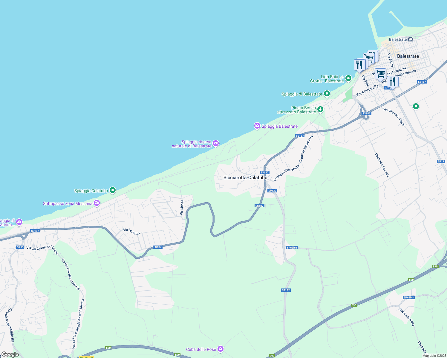 map of restaurants, bars, coffee shops, grocery stores, and more near 2 Contrada Sicciarotta in Alcamo