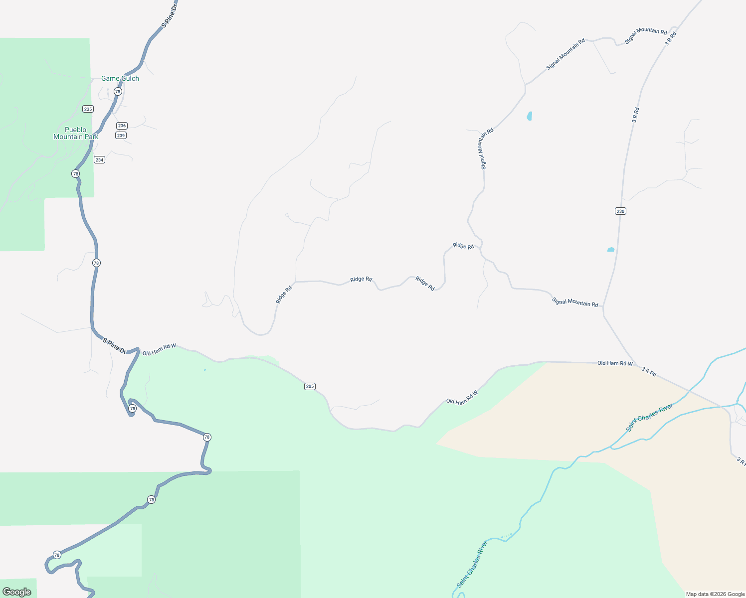map of restaurants, bars, coffee shops, grocery stores, and more near 8564 Ridge Road in Pueblo County