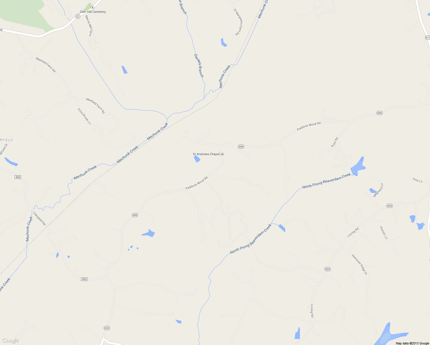 map of restaurants, bars, coffee shops, grocery stores, and more near 2347 Paddock Wood Road in Keswick