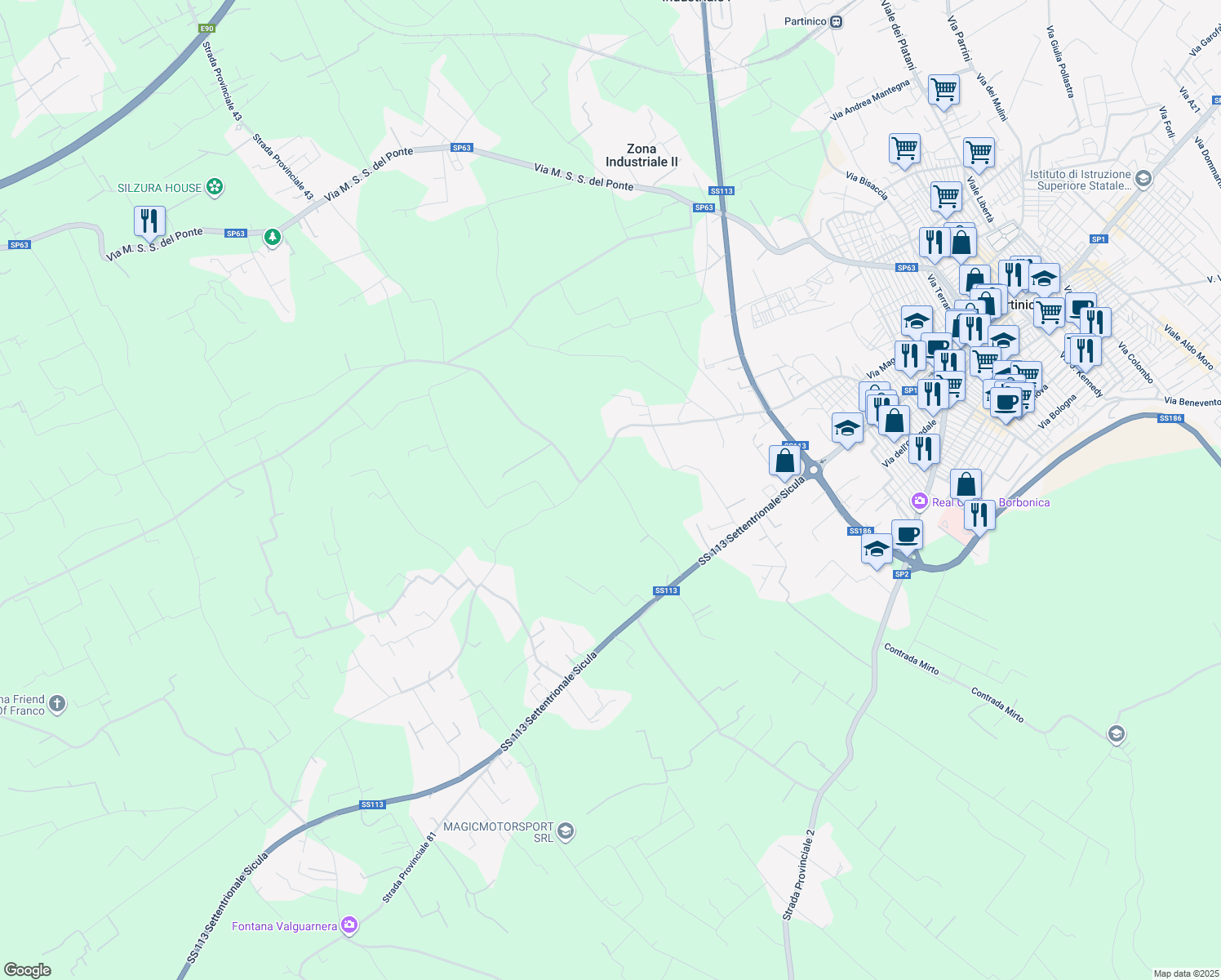 map of restaurants, bars, coffee shops, grocery stores, and more near in Metropolitan City of Palermo