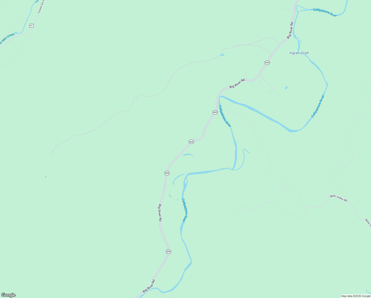 map of restaurants, bars, coffee shops, grocery stores, and more near Big River Road in Goshen