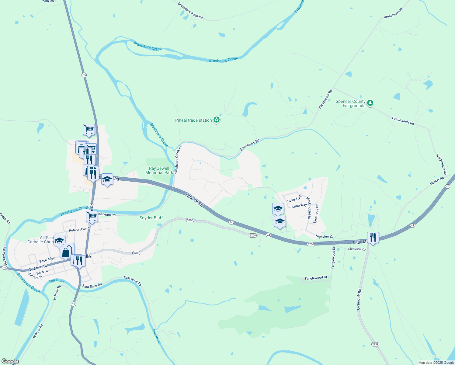 map of restaurants, bars, coffee shops, grocery stores, and more near 54 Inglenook Drive in Taylorsville