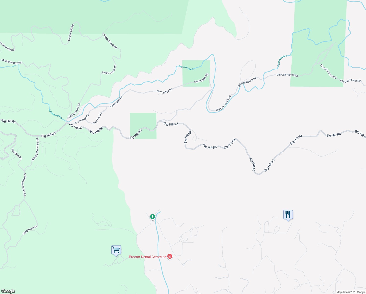 map of restaurants, bars, coffee shops, grocery stores, and more near 14799 Big Hill Road in Sonora