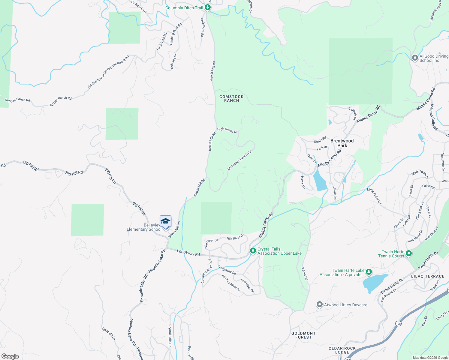 map of restaurants, bars, coffee shops, grocery stores, and more near 22001 Mine Shaft Court in Sonora