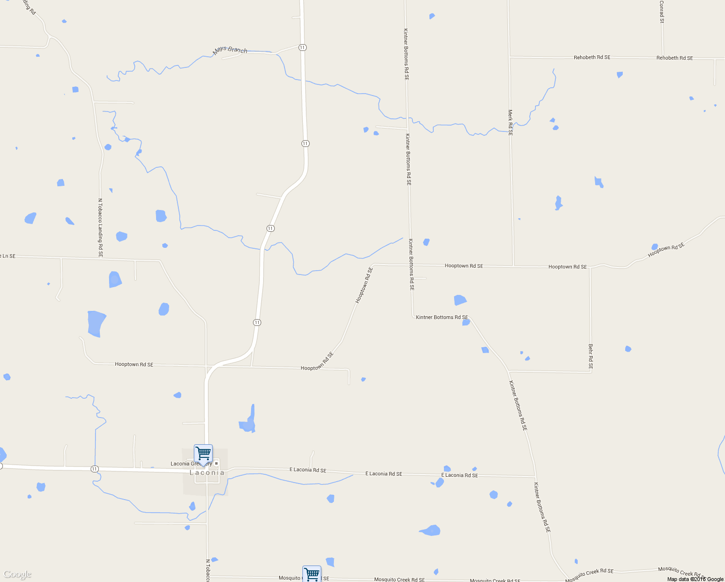 map of restaurants, bars, coffee shops, grocery stores, and more near 2755 Hooptown Road Southeast in Laconia