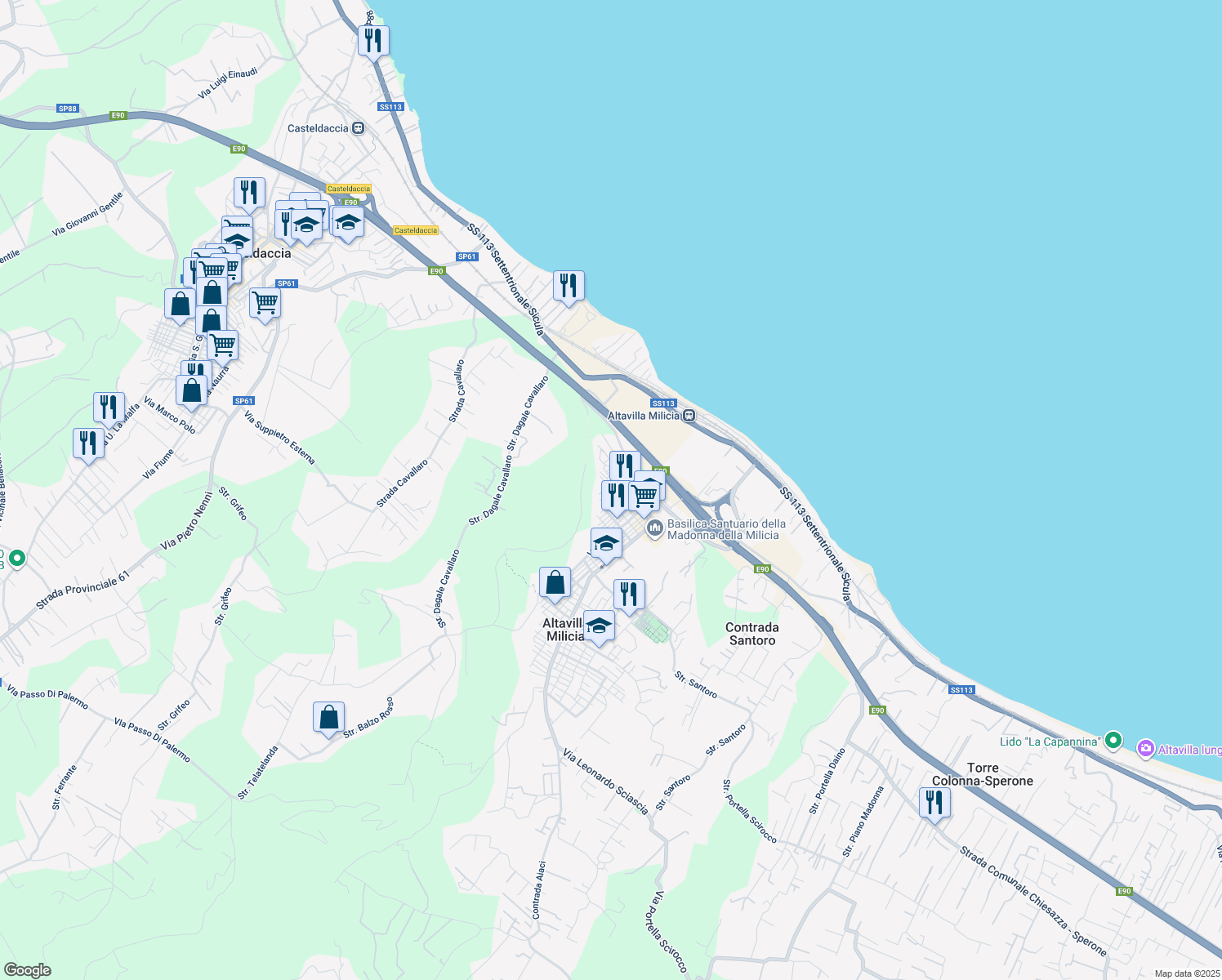 map of restaurants, bars, coffee shops, grocery stores, and more near 14 Via San Michele in Altavilla Milicia
