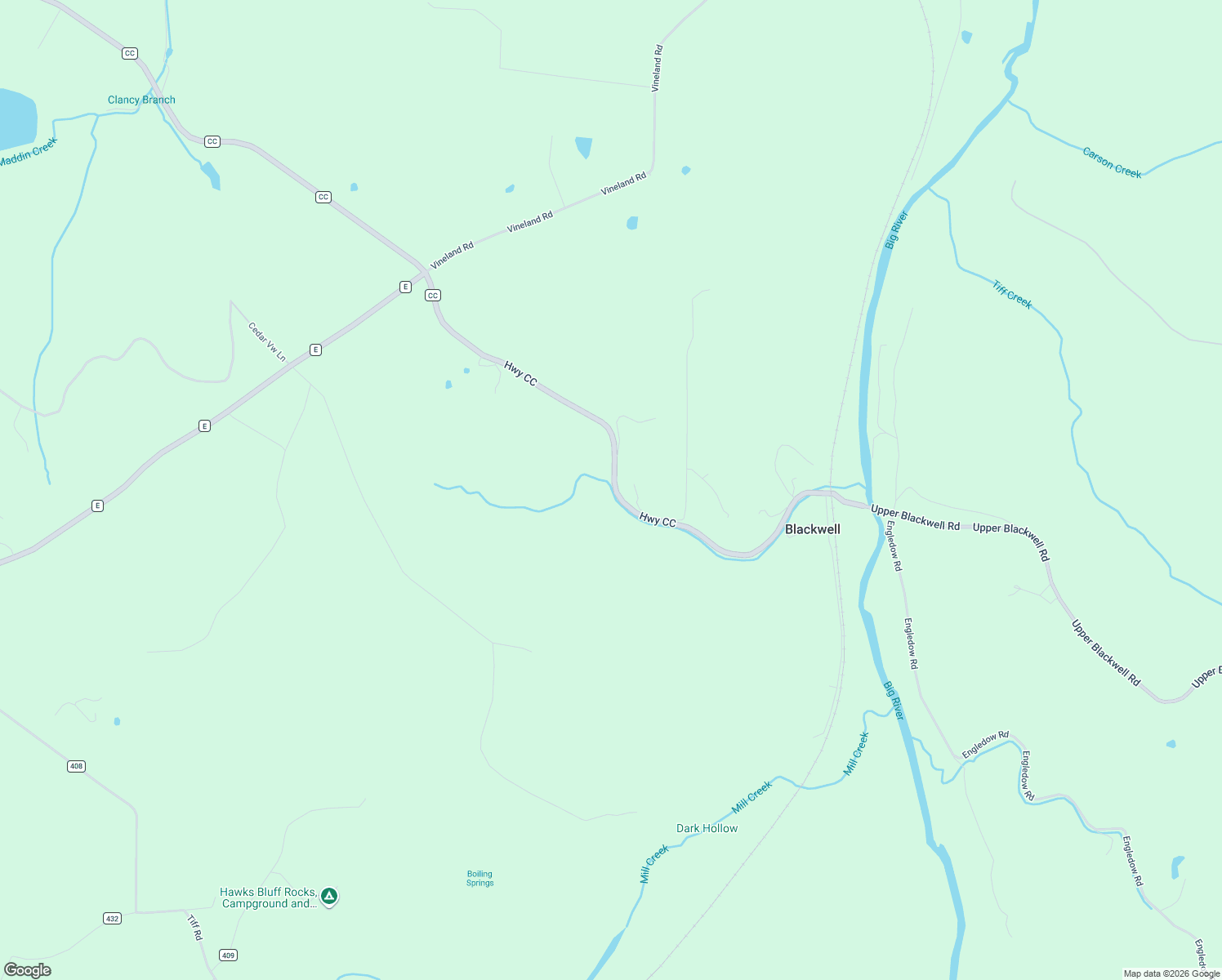 map of restaurants, bars, coffee shops, grocery stores, and more near Highway CC in Blackwell