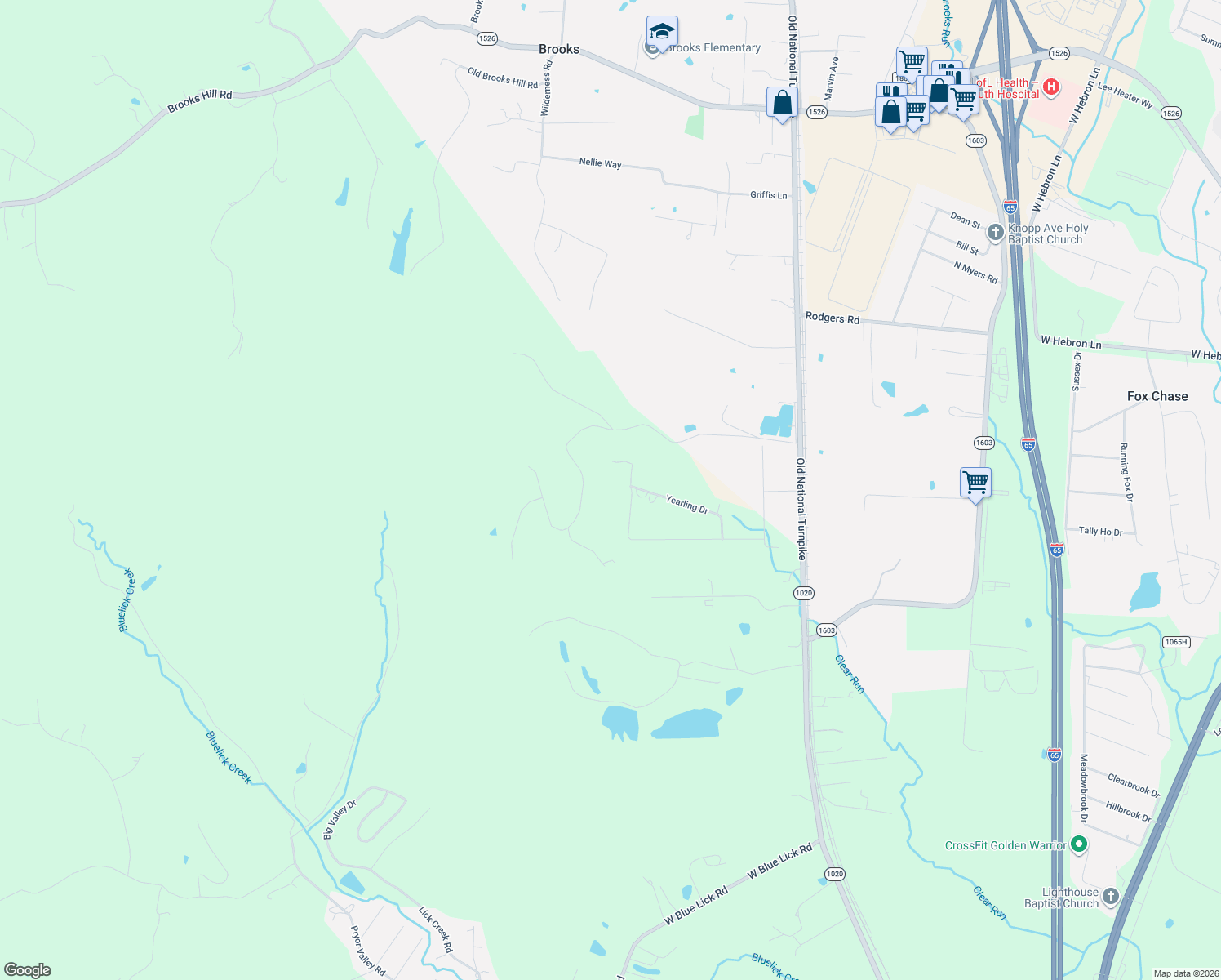 map of restaurants, bars, coffee shops, grocery stores, and more near 227 Gelding Way in Brooks