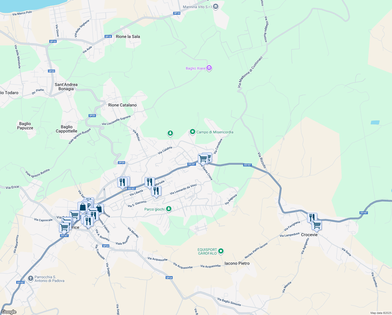 map of restaurants, bars, coffee shops, grocery stores, and more near 15 Via Pantelleria in Valderice