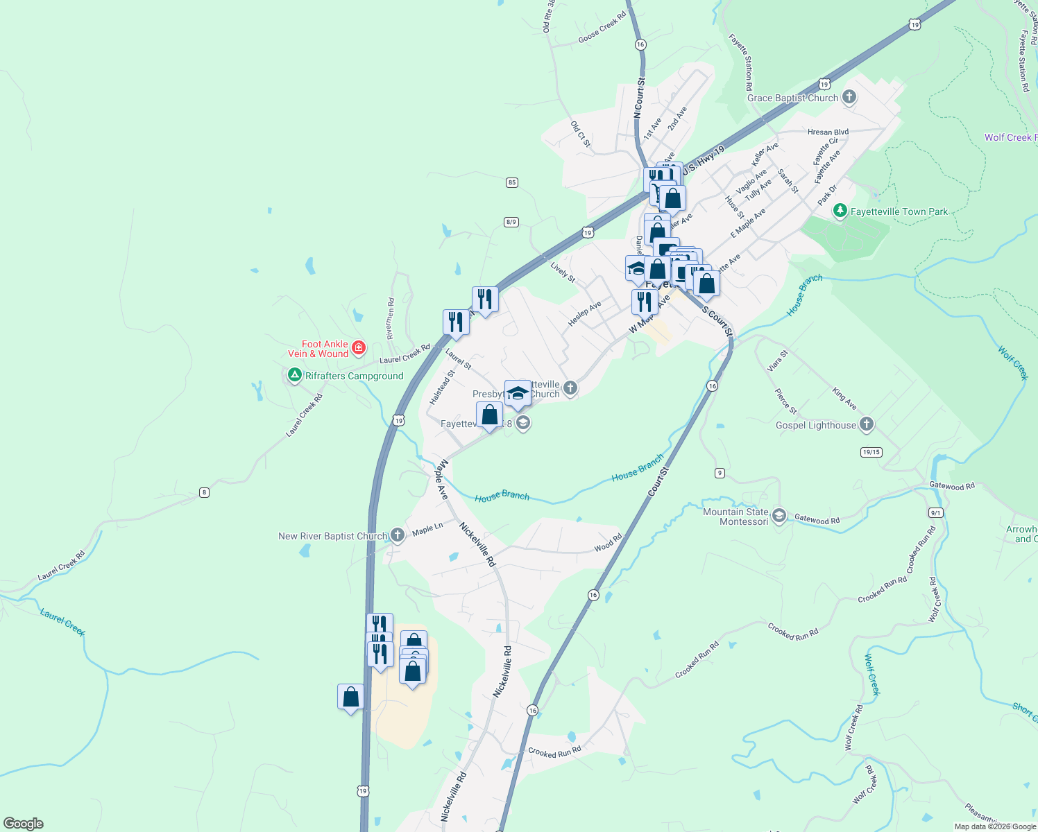 map of restaurants, bars, coffee shops, grocery stores, and more near 507 County Route 19/1 in Fayetteville