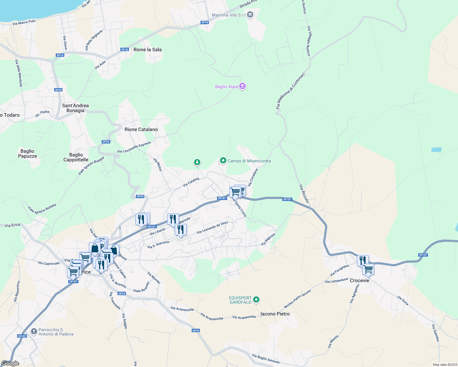 map of restaurants, bars, coffee shops, grocery stores, and more near 15 Via Pantelleria in Valderice