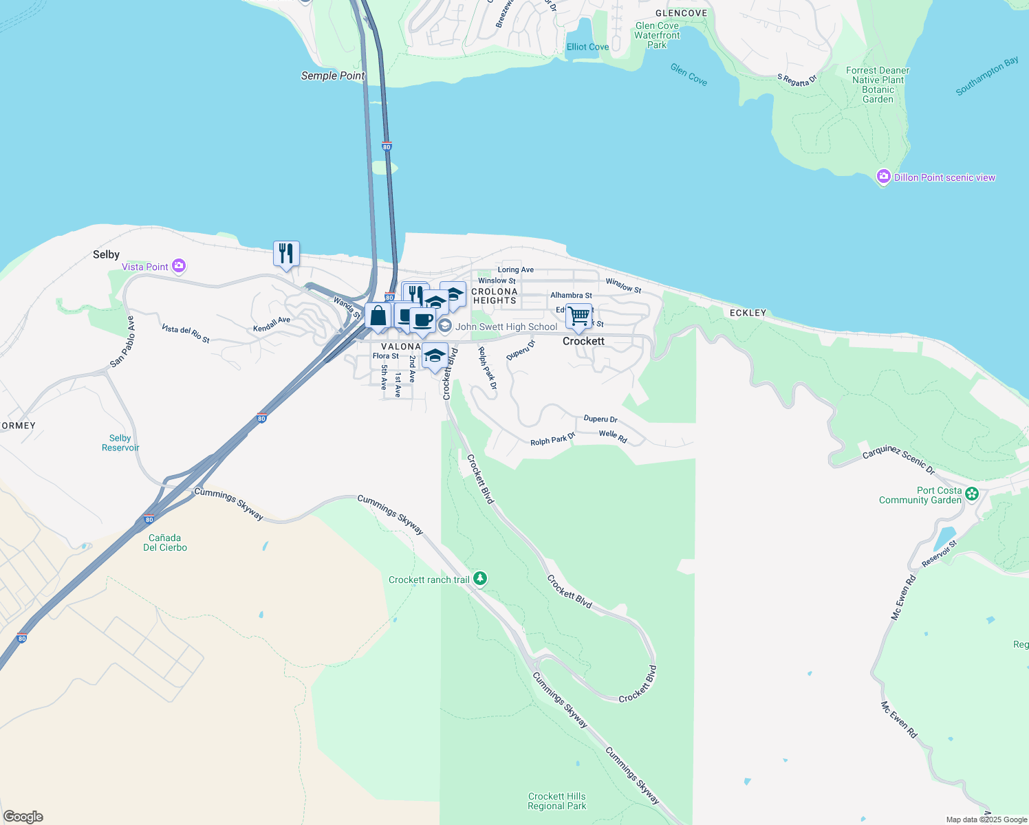 map of restaurants, bars, coffee shops, grocery stores, and more near 190 Duperu Drive in Crockett