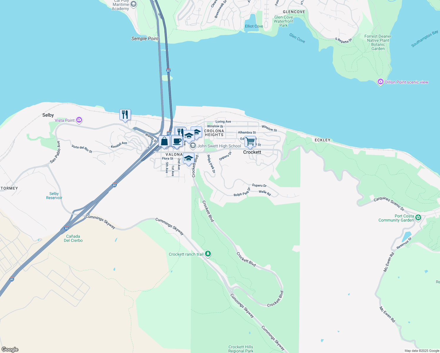 map of restaurants, bars, coffee shops, grocery stores, and more near 166 Duperu Drive in Crockett