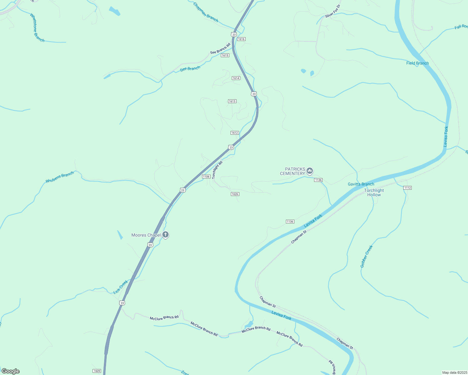 map of restaurants, bars, coffee shops, grocery stores, and more near Torchlight Road in Louisa