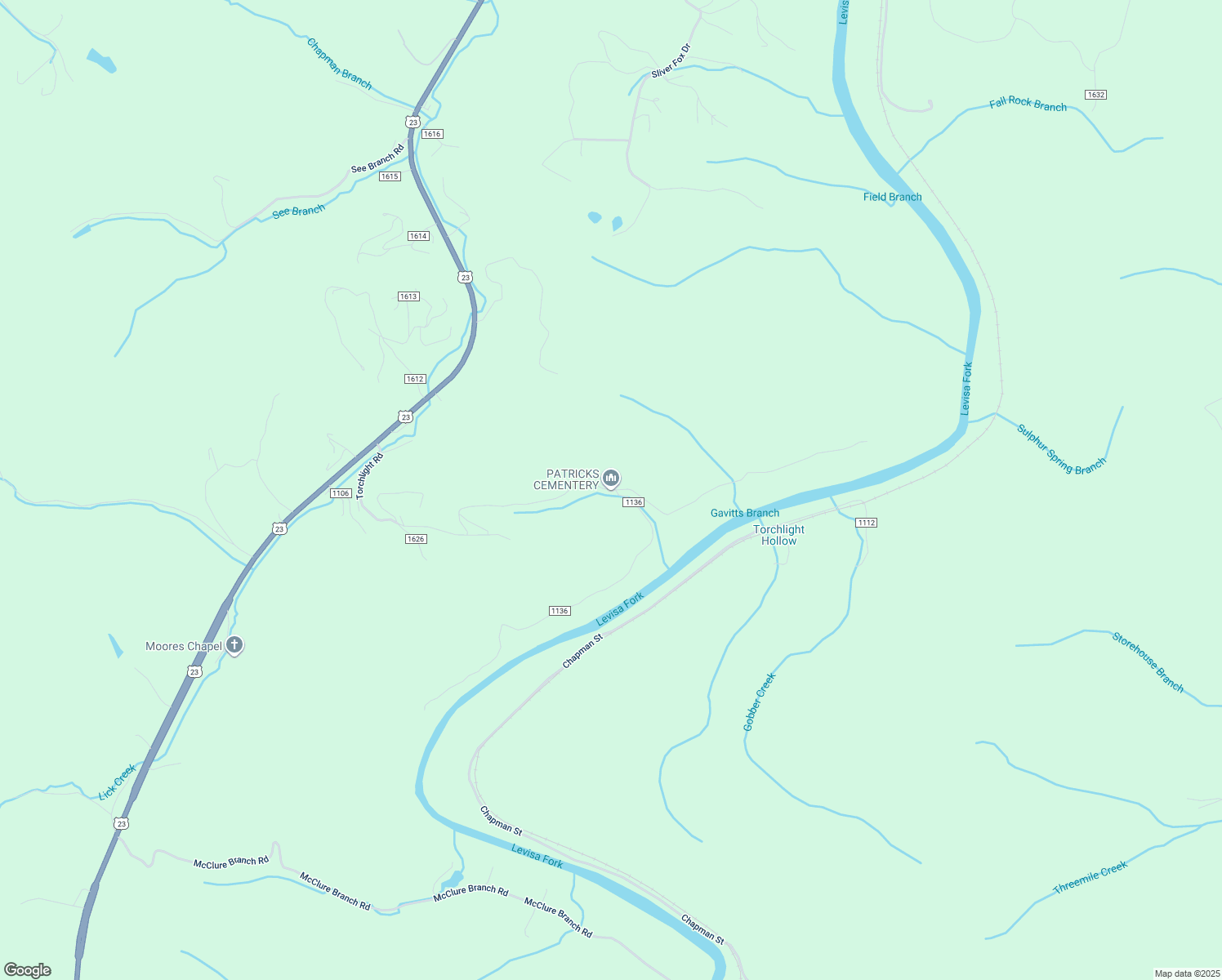 map of restaurants, bars, coffee shops, grocery stores, and more near Torchlight Road in Lawrence County