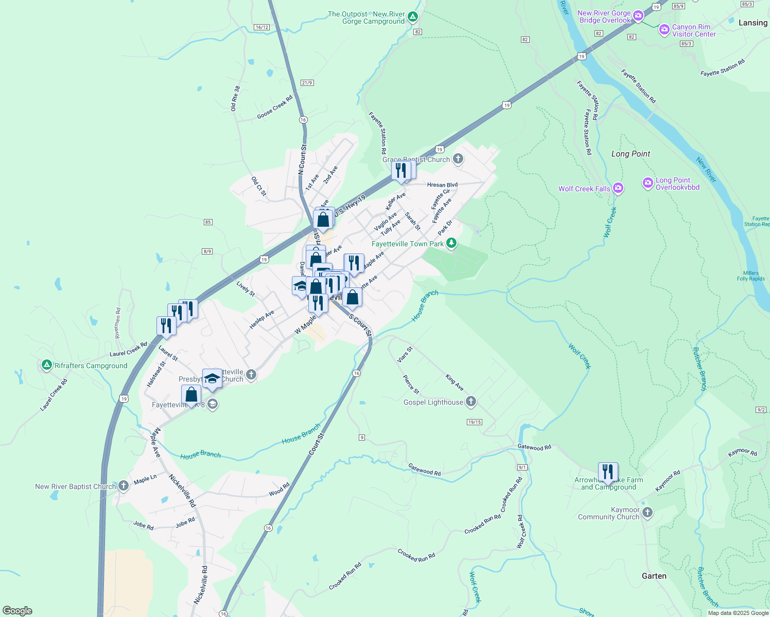 map of restaurants, bars, coffee shops, grocery stores, and more near 40 Summerfield Court in Fayetteville