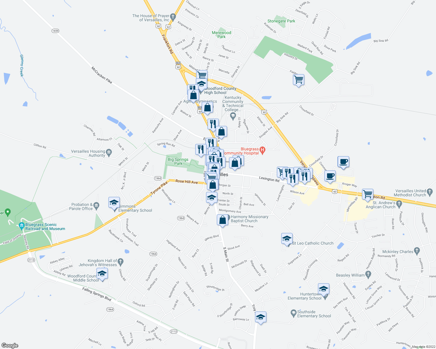 map of restaurants, bars, coffee shops, grocery stores, and more near in Versailles