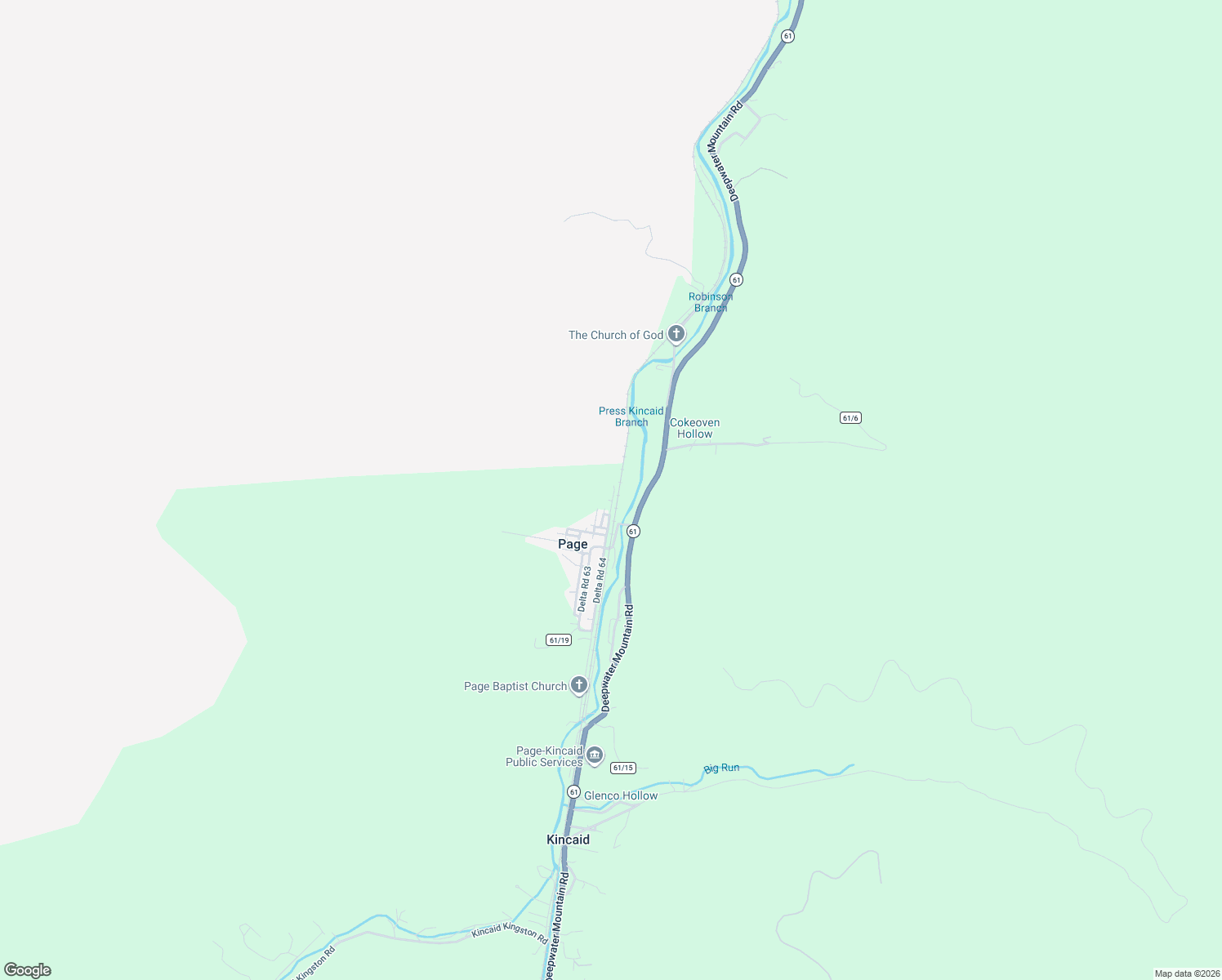 map of restaurants, bars, coffee shops, grocery stores, and more near Delta Road 64 in Kincaid