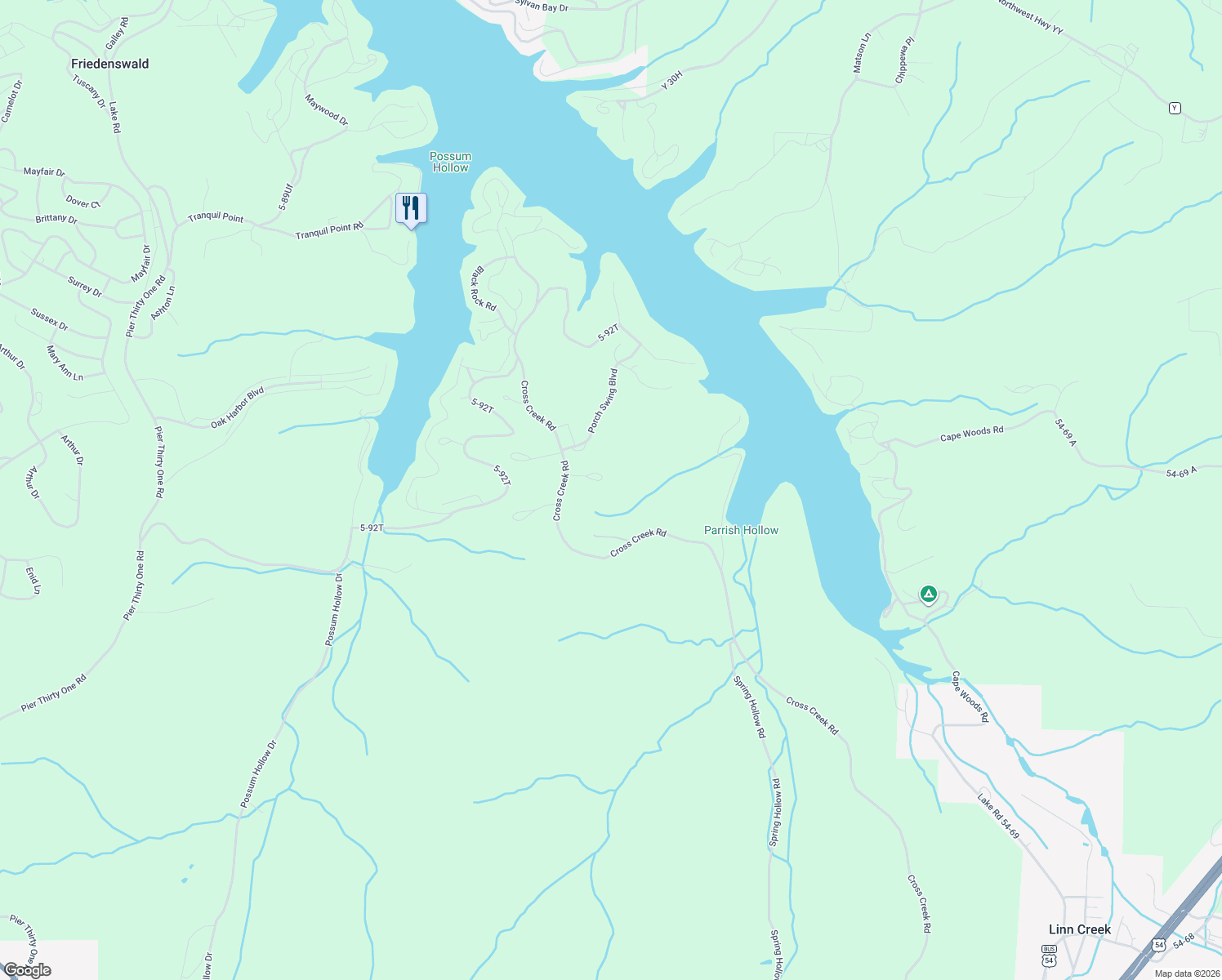 map of restaurants, bars, coffee shops, grocery stores, and more near 37-115 Skipping Stone Road in Camdenton