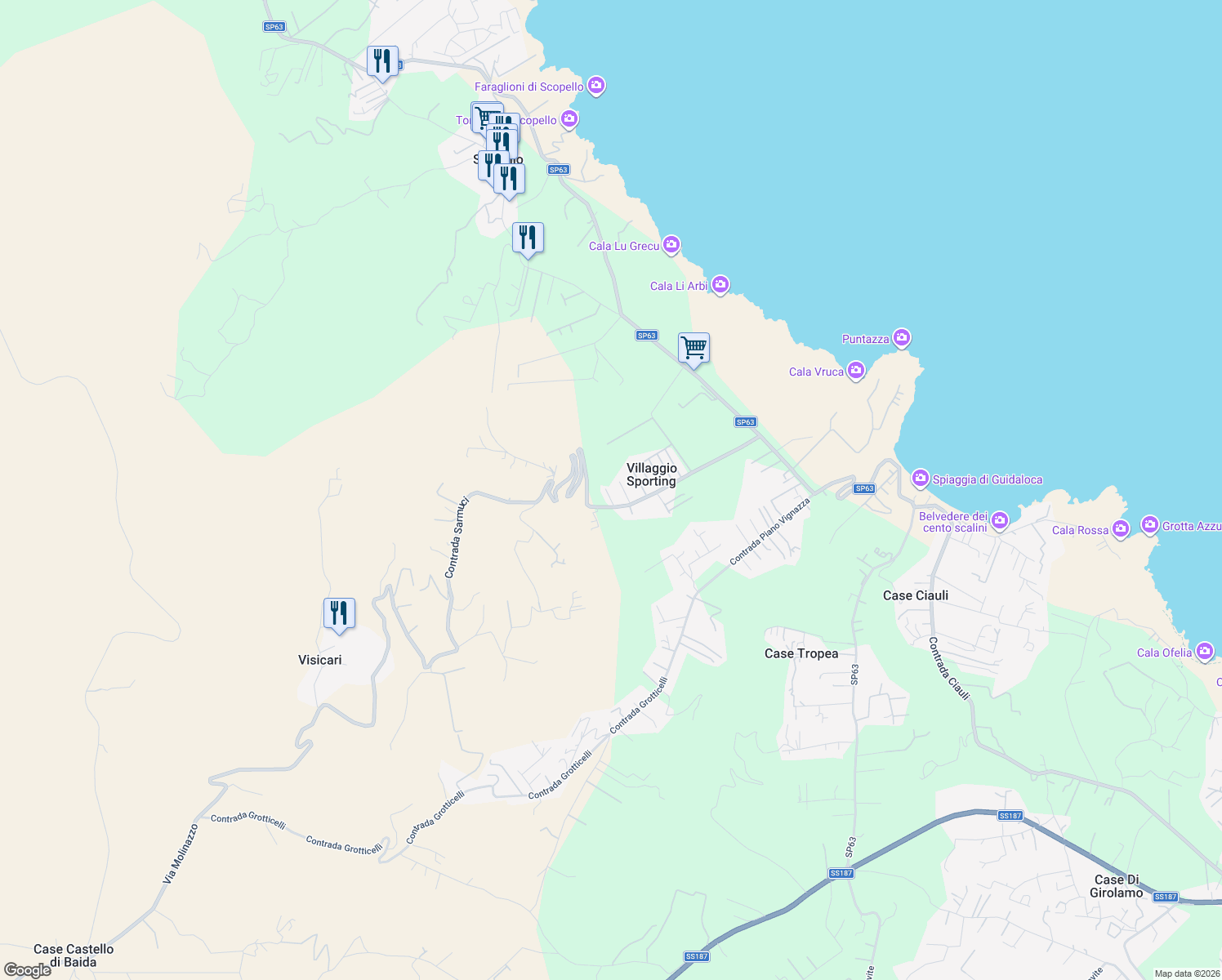 map of restaurants, bars, coffee shops, grocery stores, and more near 196 Contrada Piano Vignazze in Libero consorzio comunale di Trapani