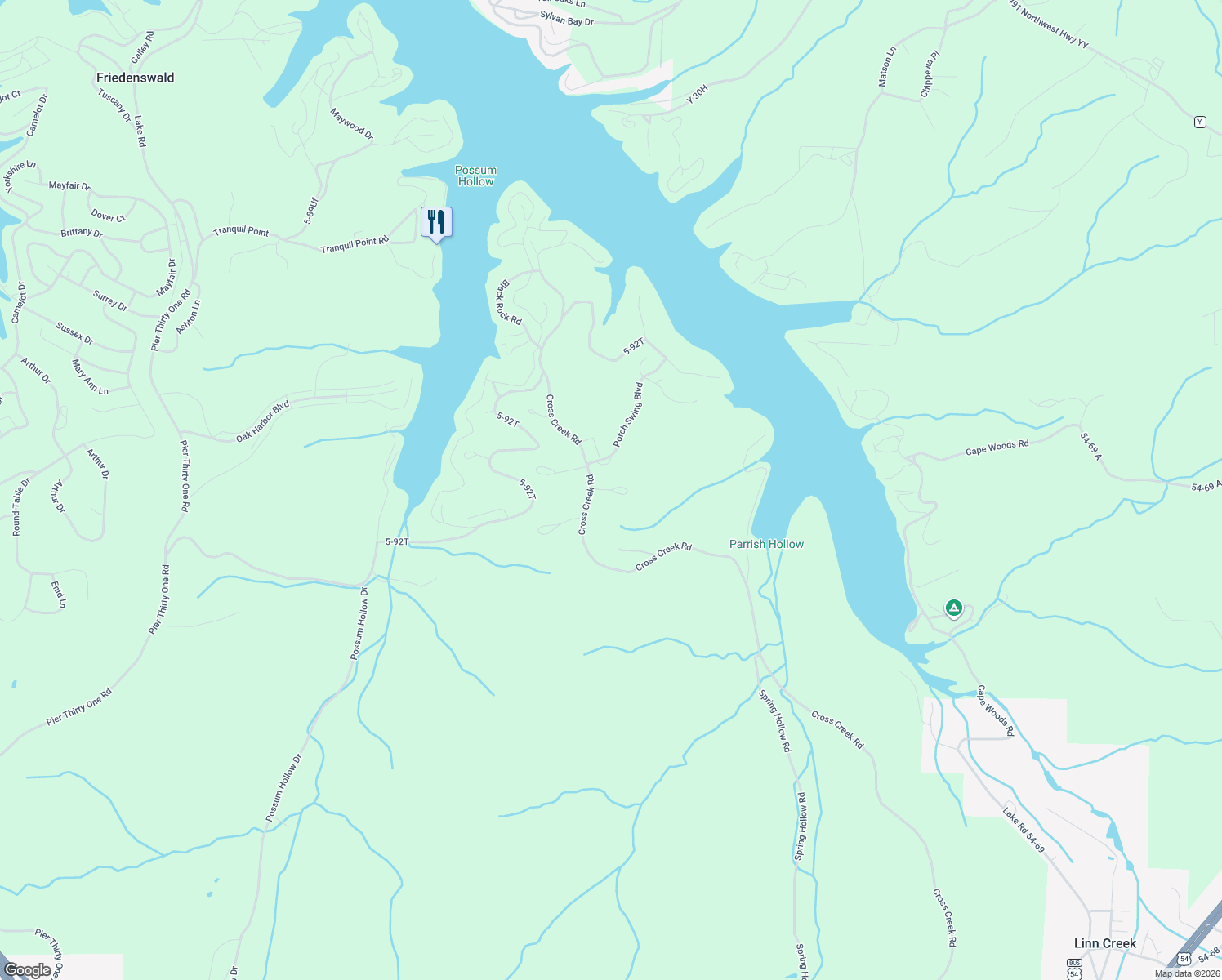 map of restaurants, bars, coffee shops, grocery stores, and more near 37 Skipping Stone Road in Camdenton