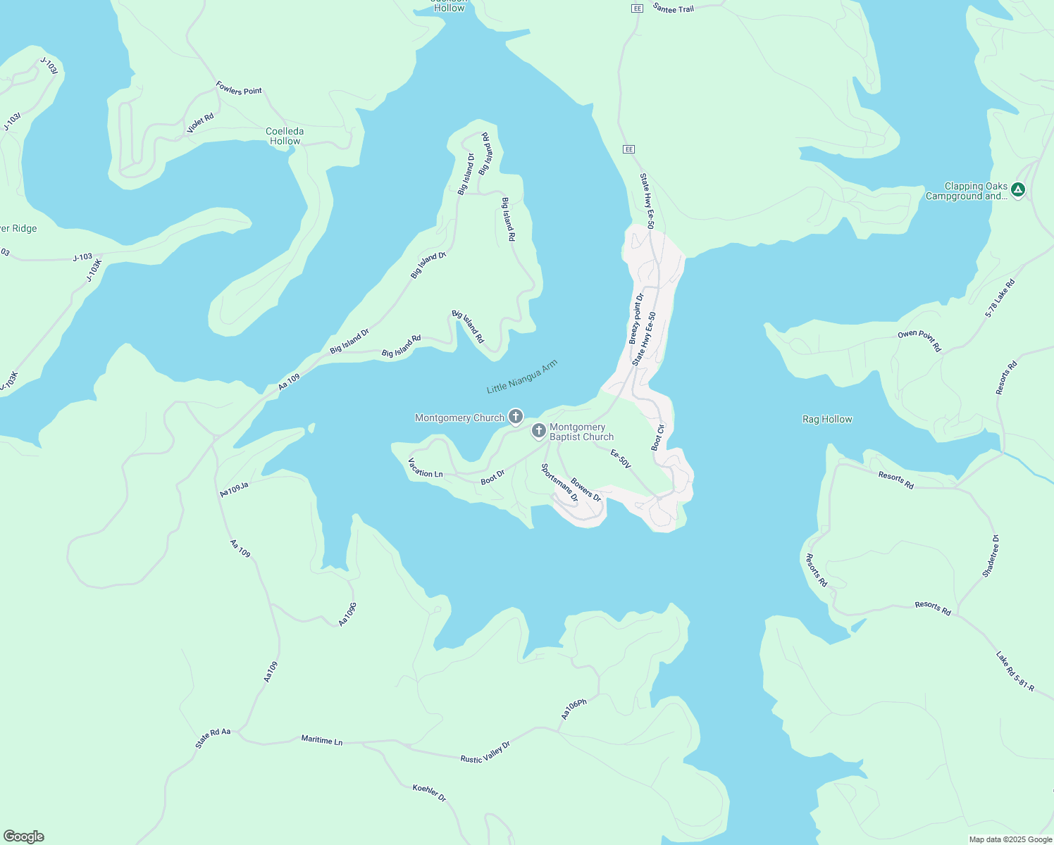 map of restaurants, bars, coffee shops, grocery stores, and more near Shoe Lace Drive in Camdenton
