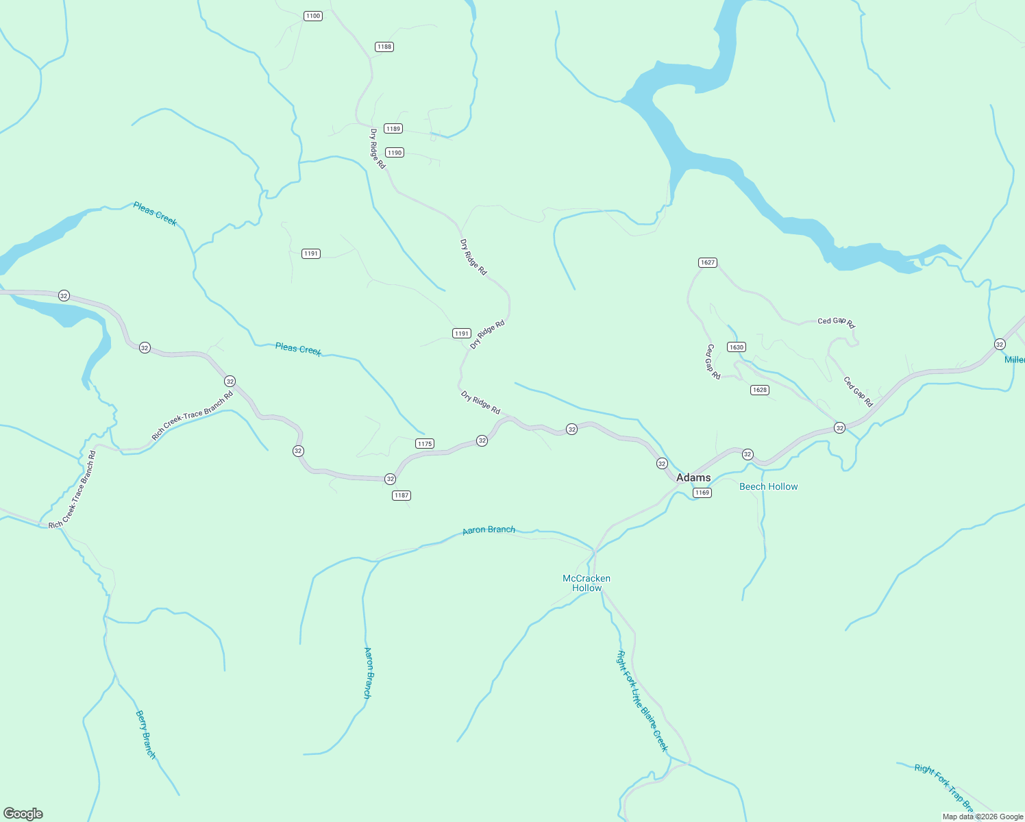 map of restaurants, bars, coffee shops, grocery stores, and more near Dry Ridge Road in Adams