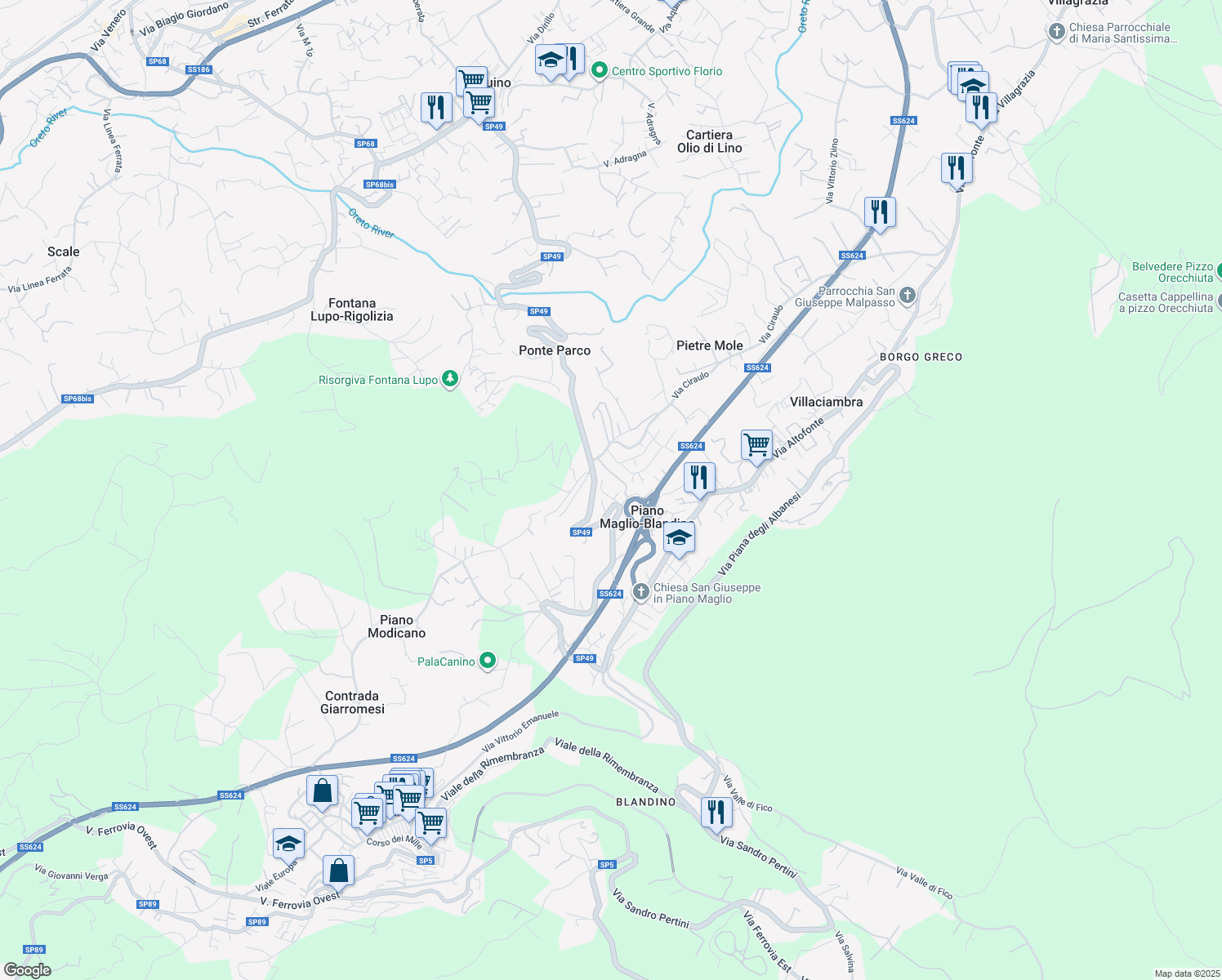 map of restaurants, bars, coffee shops, grocery stores, and more near 61 bis Viale degli Astronauti in Piano Maglio-blandino