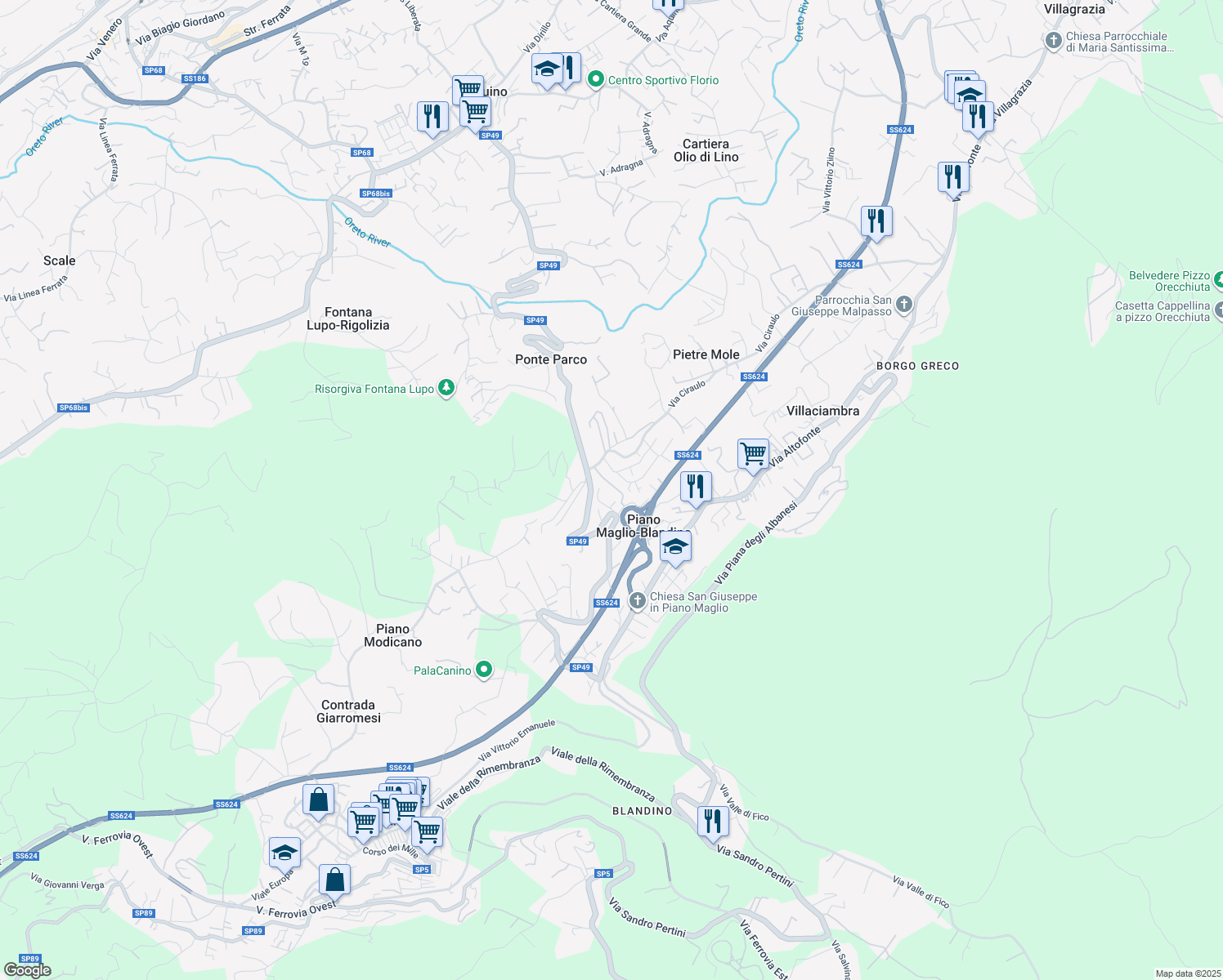 map of restaurants, bars, coffee shops, grocery stores, and more near 61 bis Viale degli Astronauti in Piano Maglio-blandino