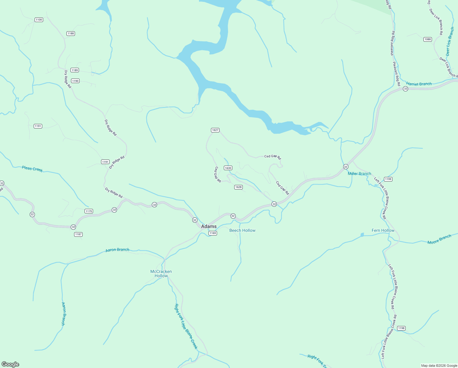 map of restaurants, bars, coffee shops, grocery stores, and more near T-20 Ced Gap Road in Louisa