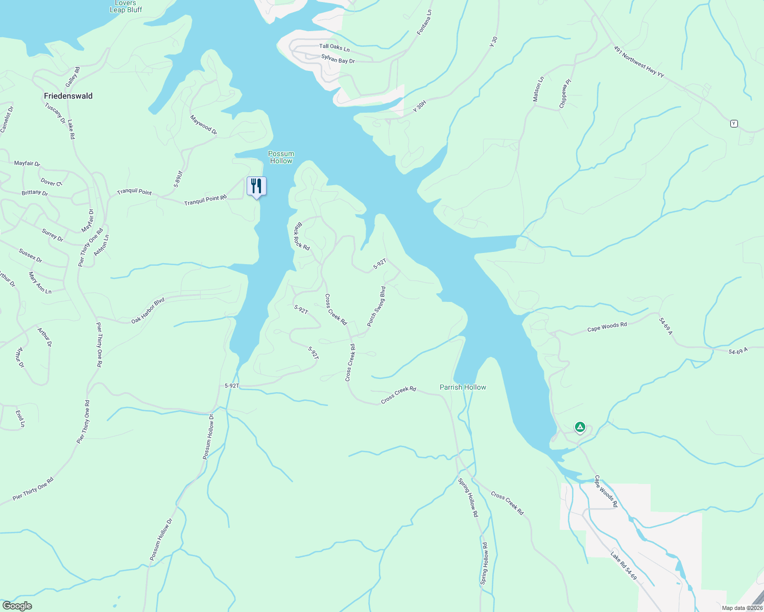 map of restaurants, bars, coffee shops, grocery stores, and more near 299 Porch Swing Blvd in Camdenton