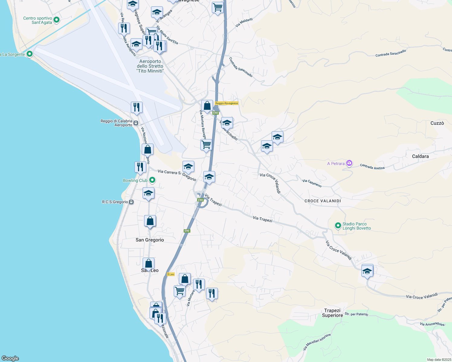 map of restaurants, bars, coffee shops, grocery stores, and more near 31 Via Trapezzoli Sud San Gregorio in Reggio Calabria