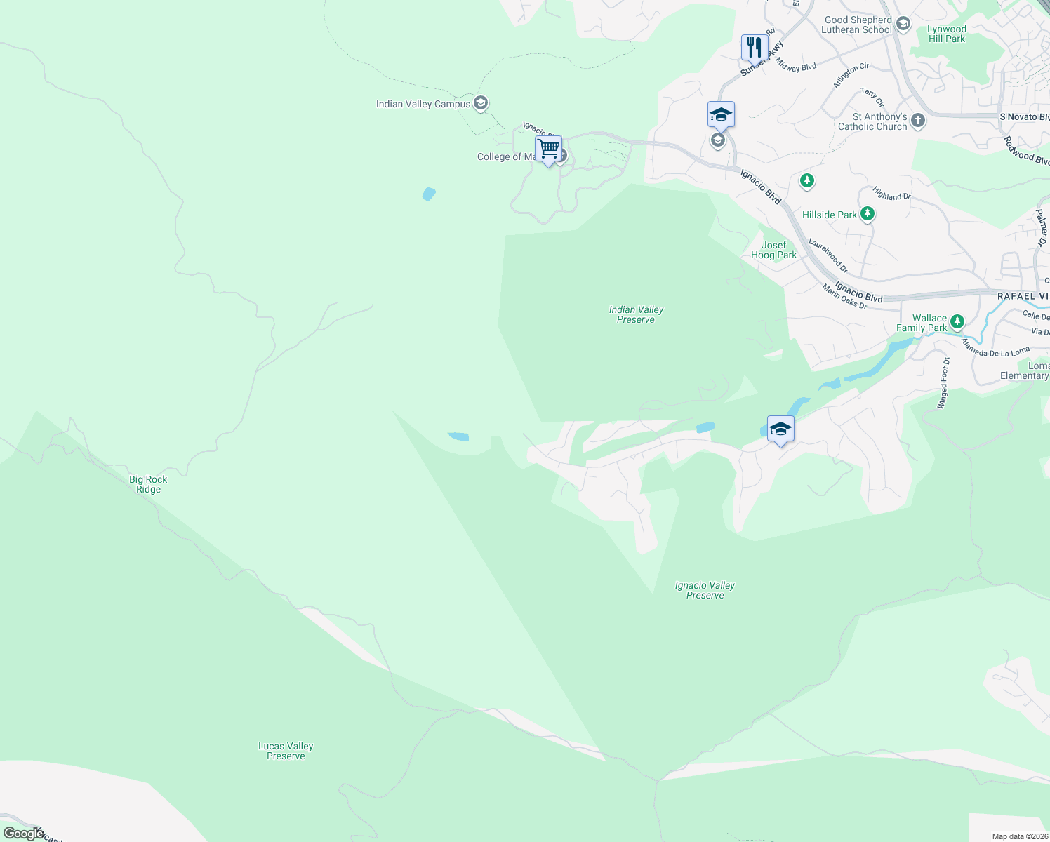 map of restaurants, bars, coffee shops, grocery stores, and more near 616 Fairway Drive in Novato