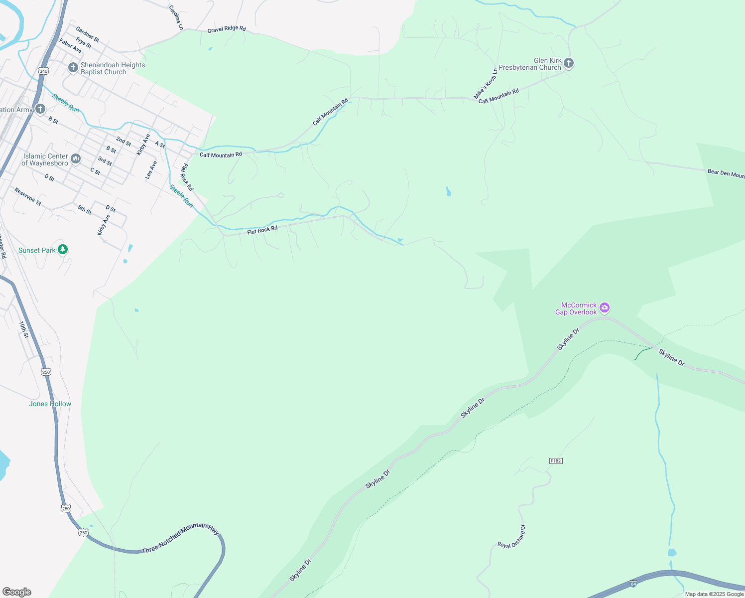 map of restaurants, bars, coffee shops, grocery stores, and more near 463 Flat Rock Road in Waynesboro