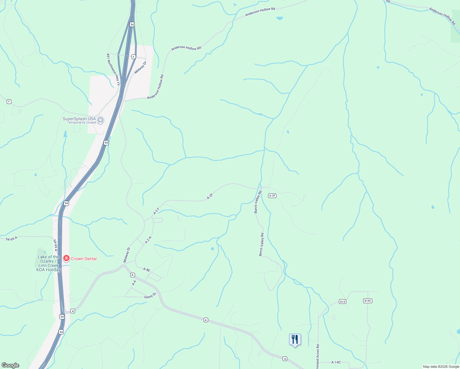 map of restaurants, bars, coffee shops, grocery stores, and more near A-2F in Linn Creek