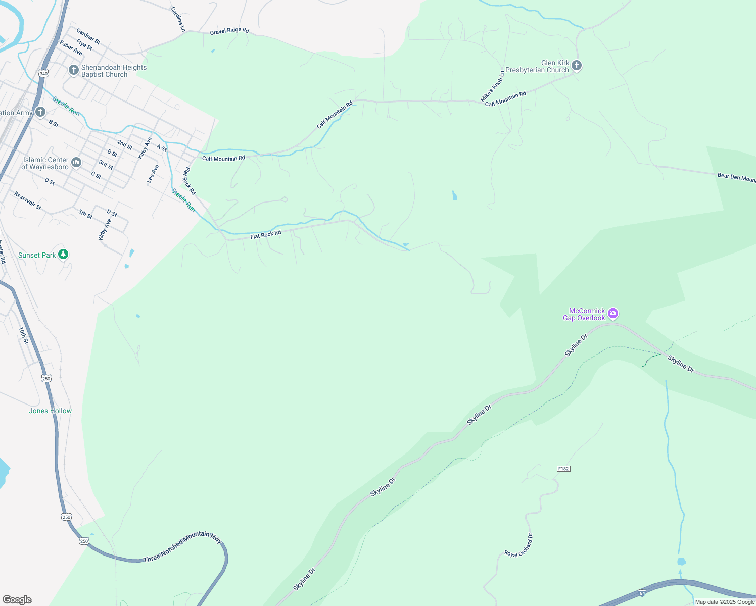 map of restaurants, bars, coffee shops, grocery stores, and more near 463 Flat Rock Road in Waynesboro