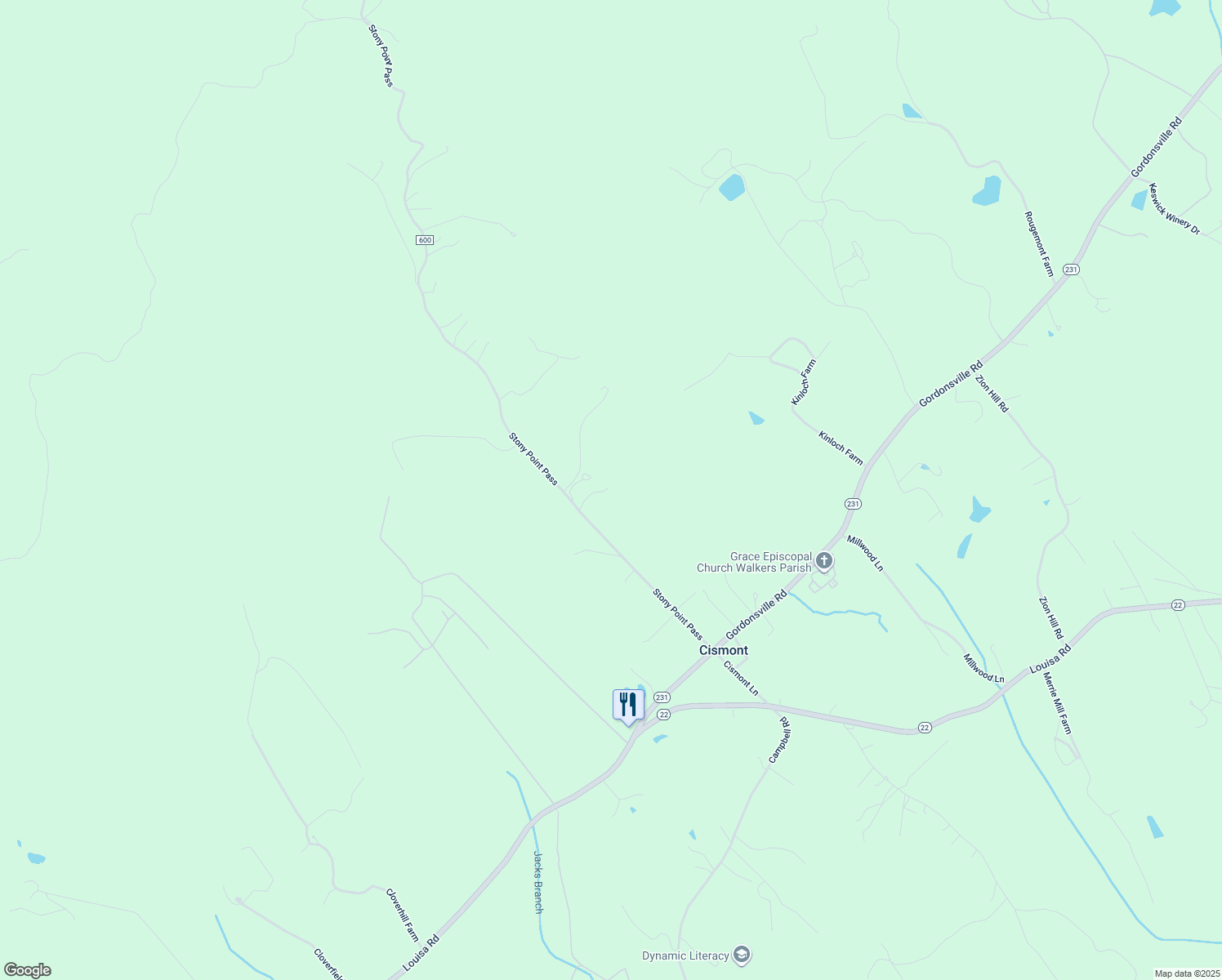 map of restaurants, bars, coffee shops, grocery stores, and more near 5298 Stony Point Pass in Keswick