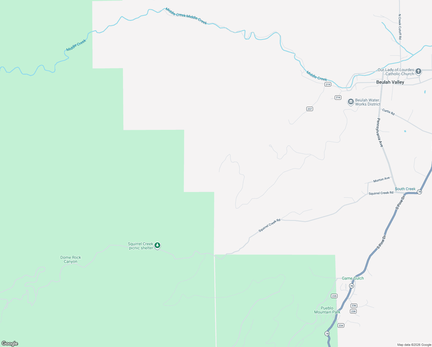 map of restaurants, bars, coffee shops, grocery stores, and more near 9397 Beulah Highlands Road in Pueblo County