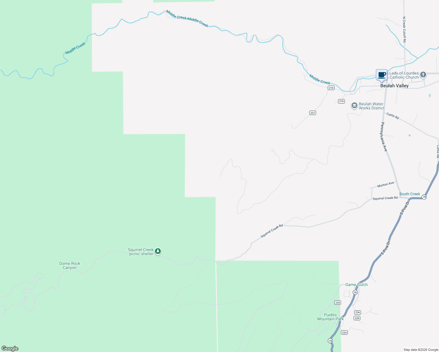 map of restaurants, bars, coffee shops, grocery stores, and more near 9397 Beulah Highlands Road in Pueblo County