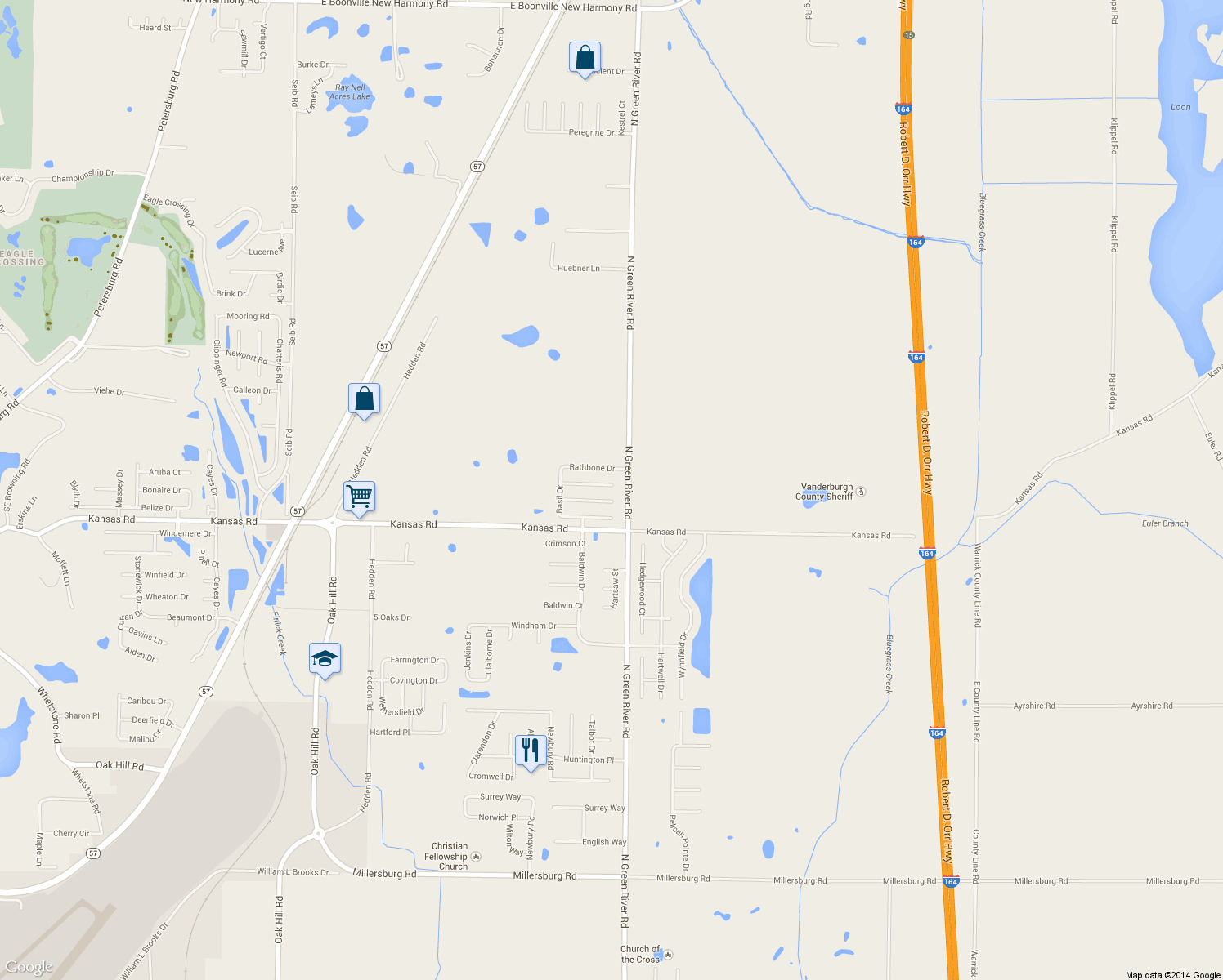map of restaurants, bars, coffee shops, grocery stores, and more near 4711 Erinwood Ct in Evansville