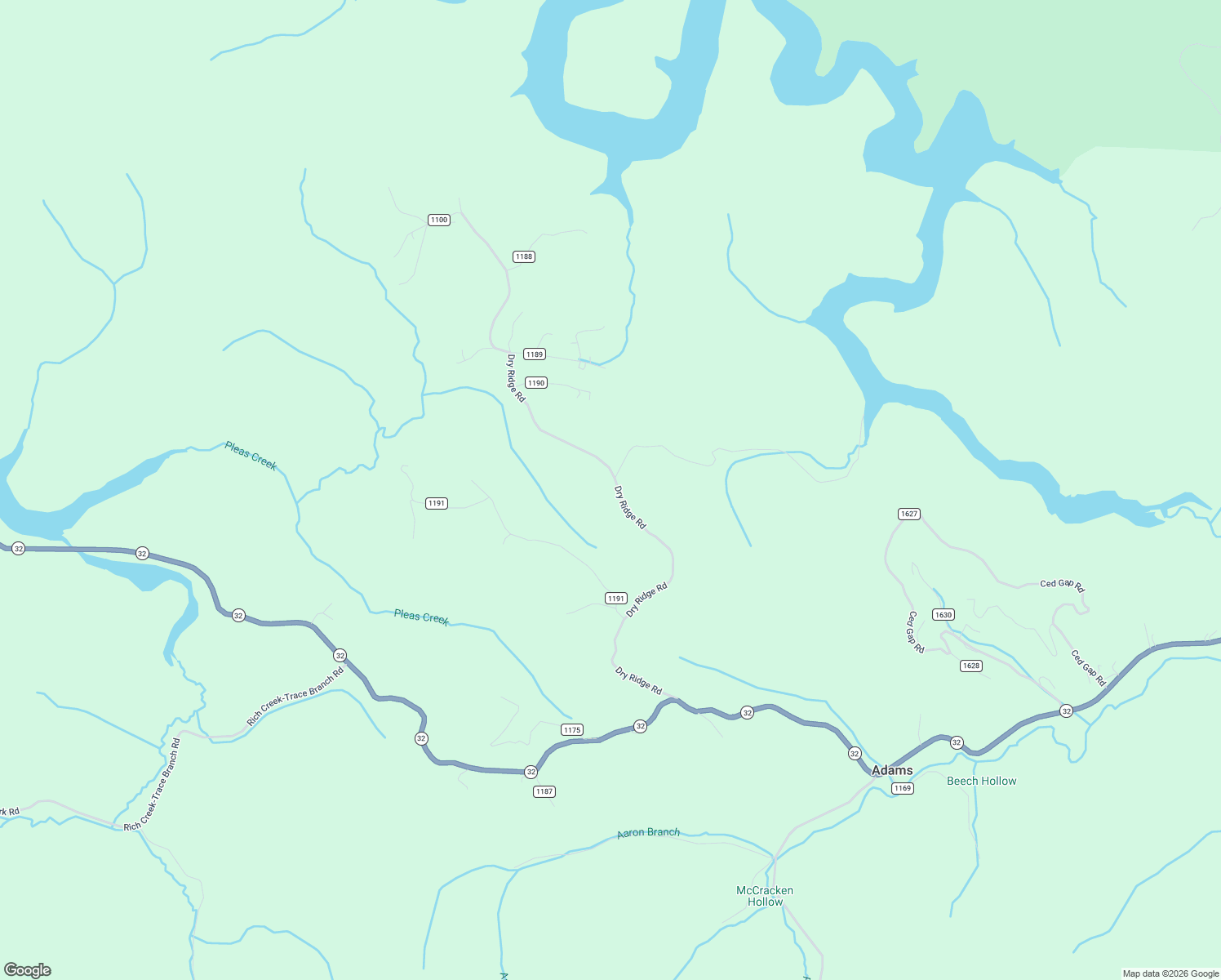 map of restaurants, bars, coffee shops, grocery stores, and more near Dry Ridge Road in Adams