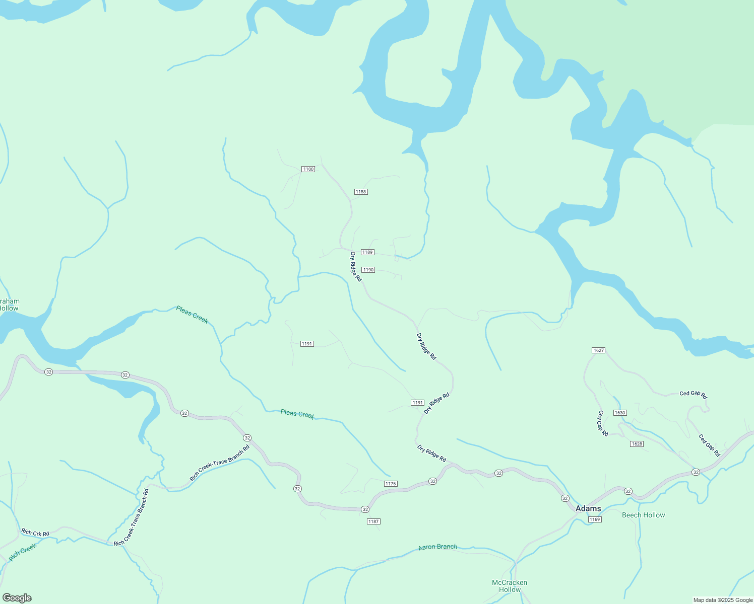 map of restaurants, bars, coffee shops, grocery stores, and more near Dry Ridge Road in Adams