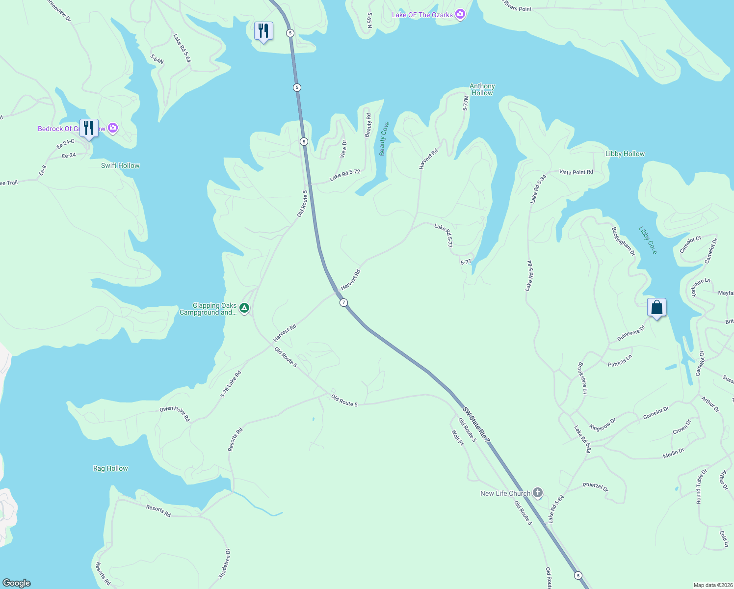 map of restaurants, bars, coffee shops, grocery stores, and more near in Camdenton