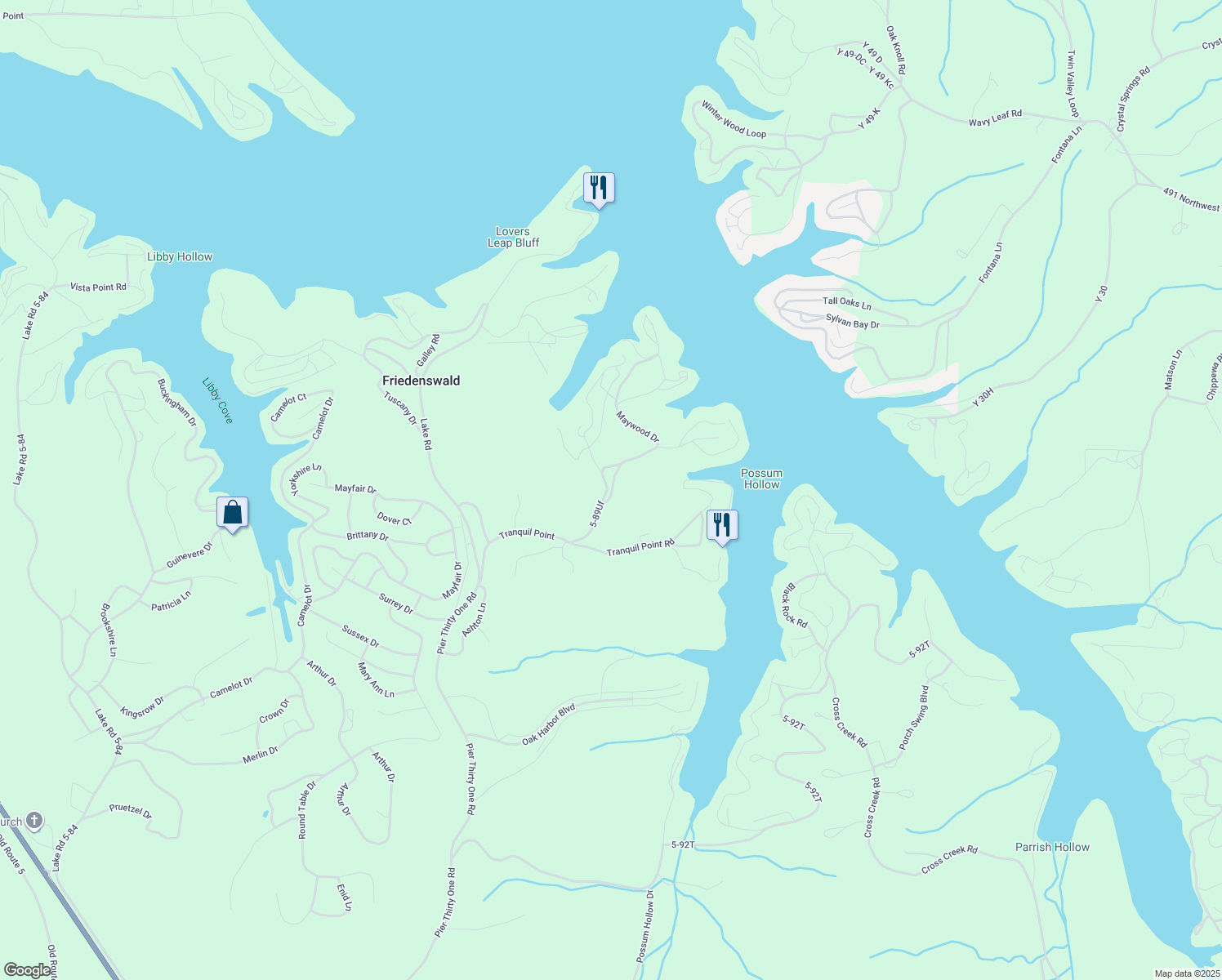 map of restaurants, bars, coffee shops, grocery stores, and more near 5-89Uf in Camdenton